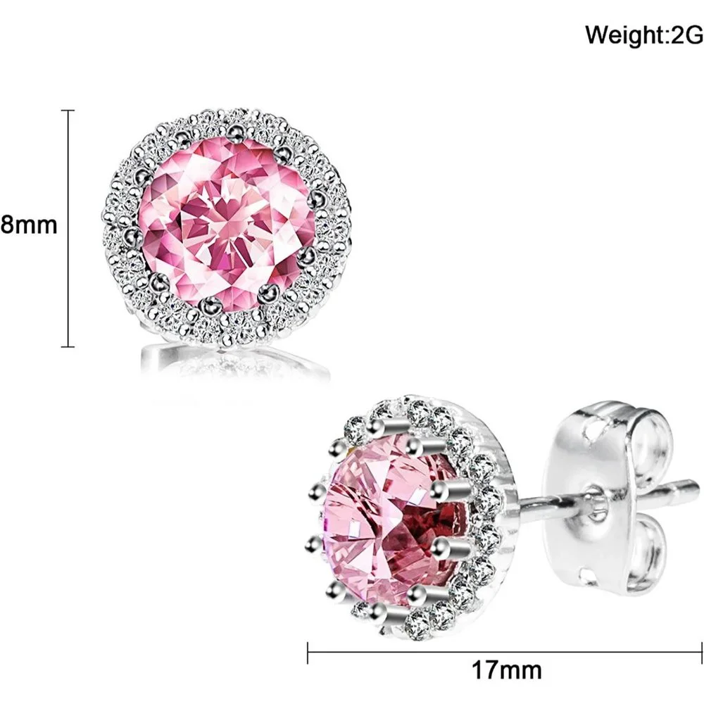 New Pink Tourmaline/October  Birthstone Stud Earrings Set, Copper Plated… - Picture 2 of 7